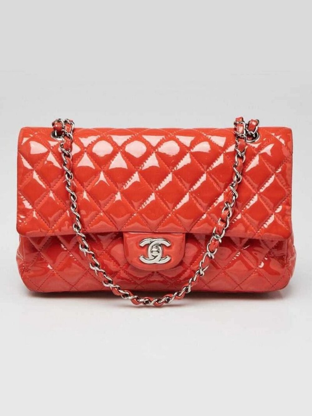 Chanel Pink Quilted Patent Leather Classic Medium Double Flap Bag